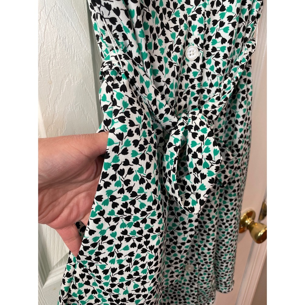PopSugar Green Black Tulip Floral Shirt Dress Button Front Belted Pockets‎ M NEW - Picture 16 of 16